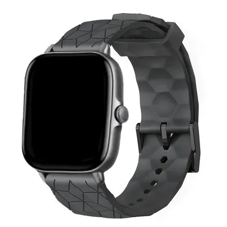 Silicone Strap Hexagons, black, on a watch, 3/4 front view