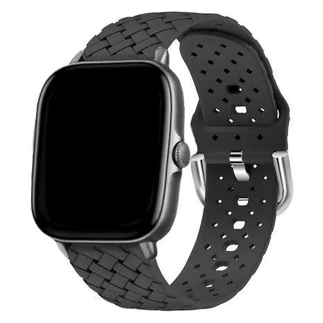 Braided Silicone Strap, black, on a watch, 3/4 front view