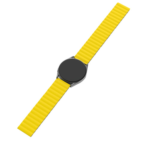Magnetic Silicone Strap, black/yellow, on a watch, 3/4 front view