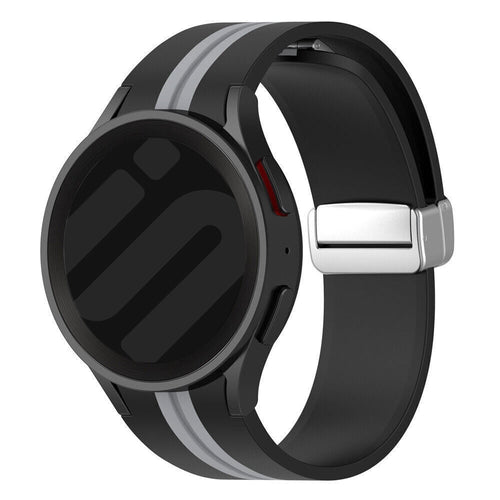 Silicone Magnetic Sport Strap, black/grey, on a watch, 3/4 front view