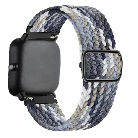 Nylon Adjustable Braided Strap, black/white, on a watch, 3/4 front view