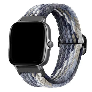Nylon Adjustable Braided Strap, black/white, on a watch, 3/4 front view