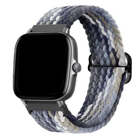 Nylon Adjustable Braided Strap, black/white, on a watch, 3/4 front view