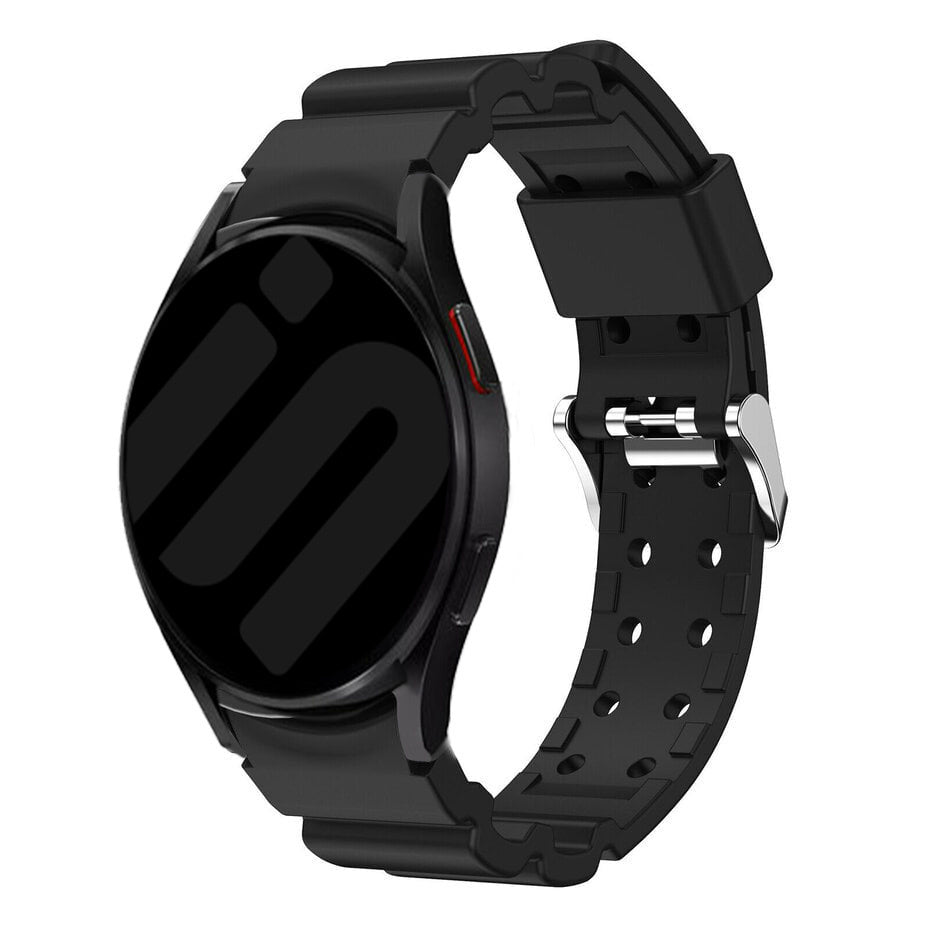Silicone Strap 'Armour', black, on a watch, 3/4 front view
