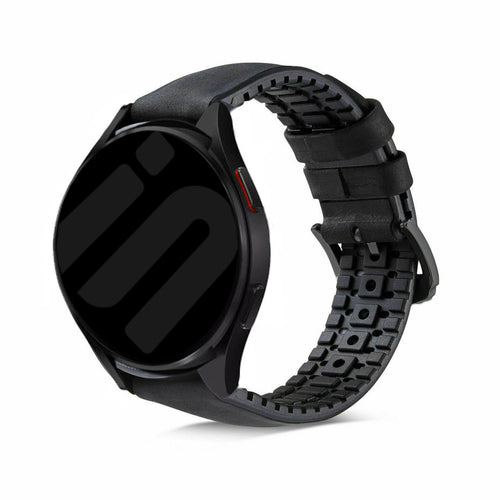 Leather Hybrid Strap, black, on a watch, 3/4 front view