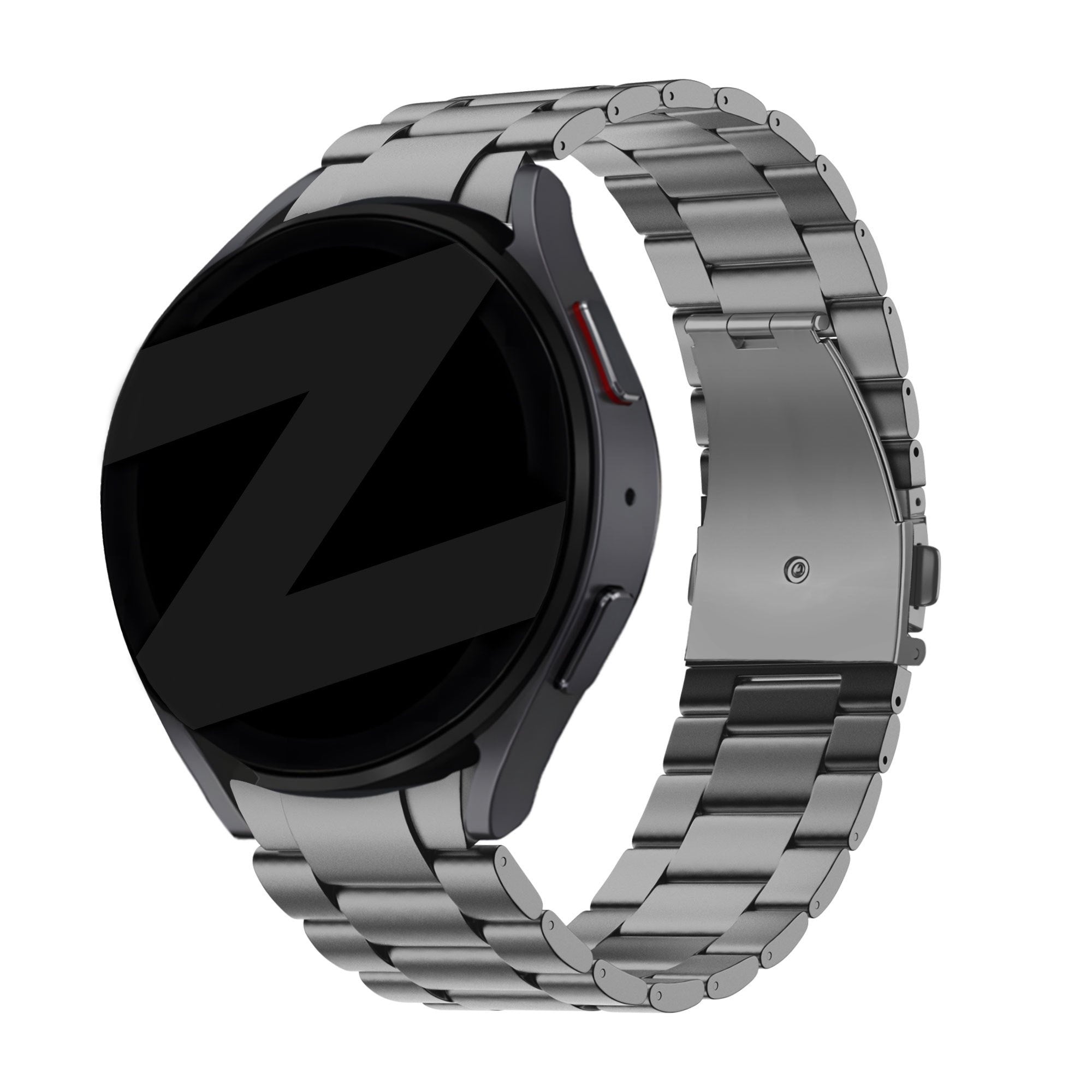 Titanium Strap 'Classic', graphite, on a watch, 3/4 rear view