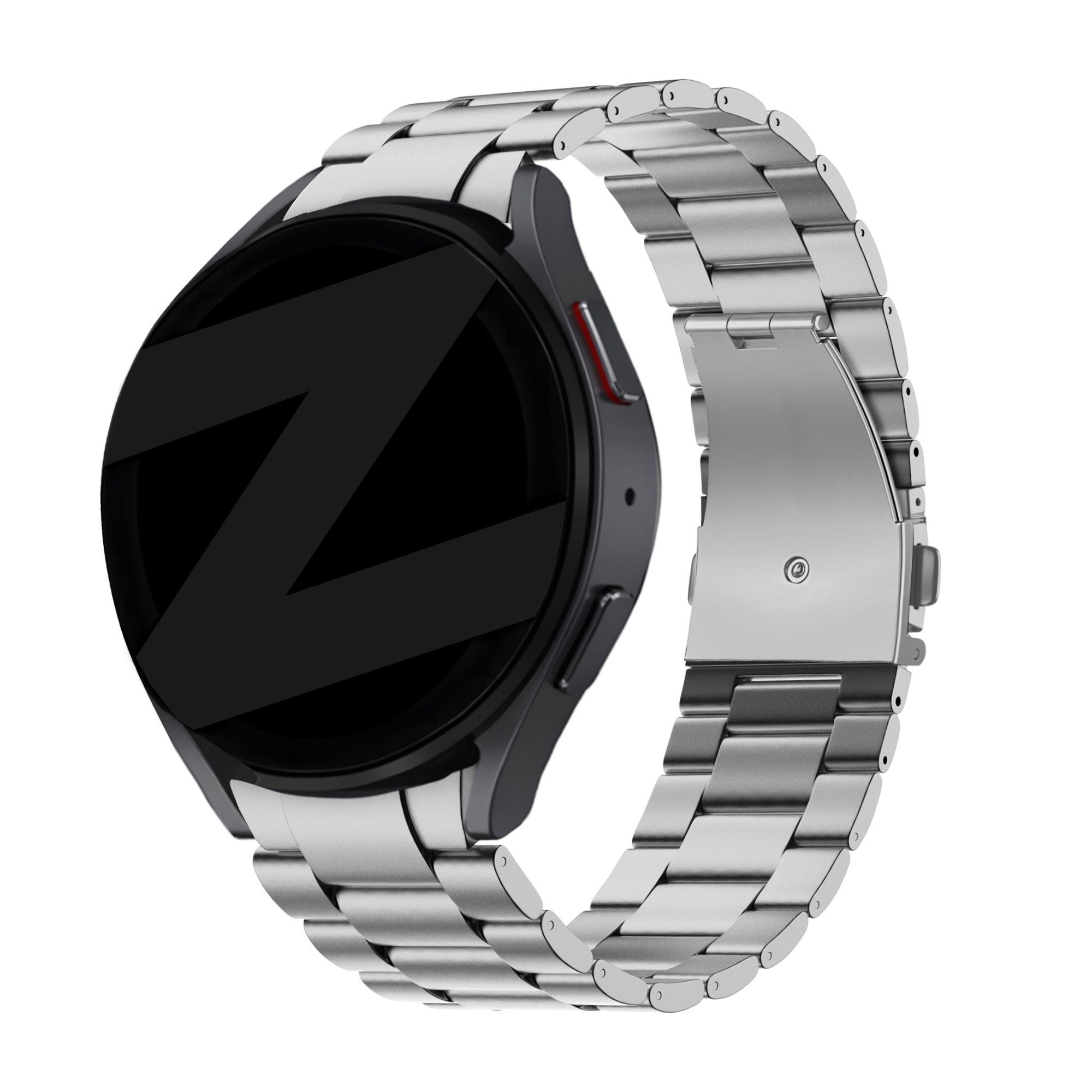 Titanium Strap 'Classic', silver, on a watch, 3/4 rear view
