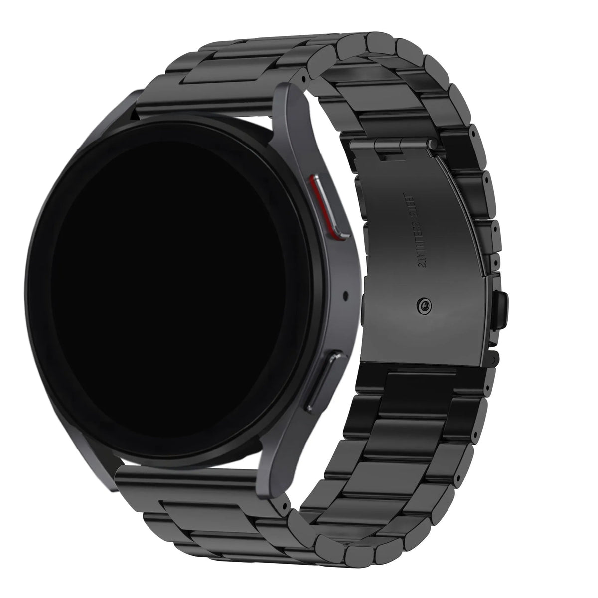 Steel Strap, black, on a watch, 3/4 rear view
