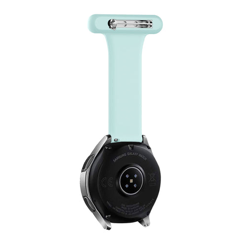 Silicone Nurse Fob, light green, on a watch, 3/4 rear view