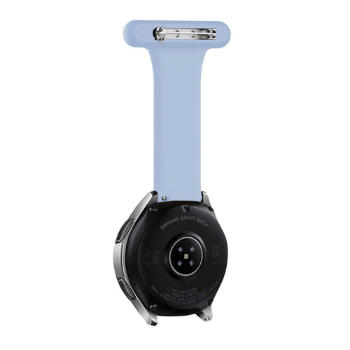 Silicone Nurse Fob, light blue, on a watch, 3/4 rear view