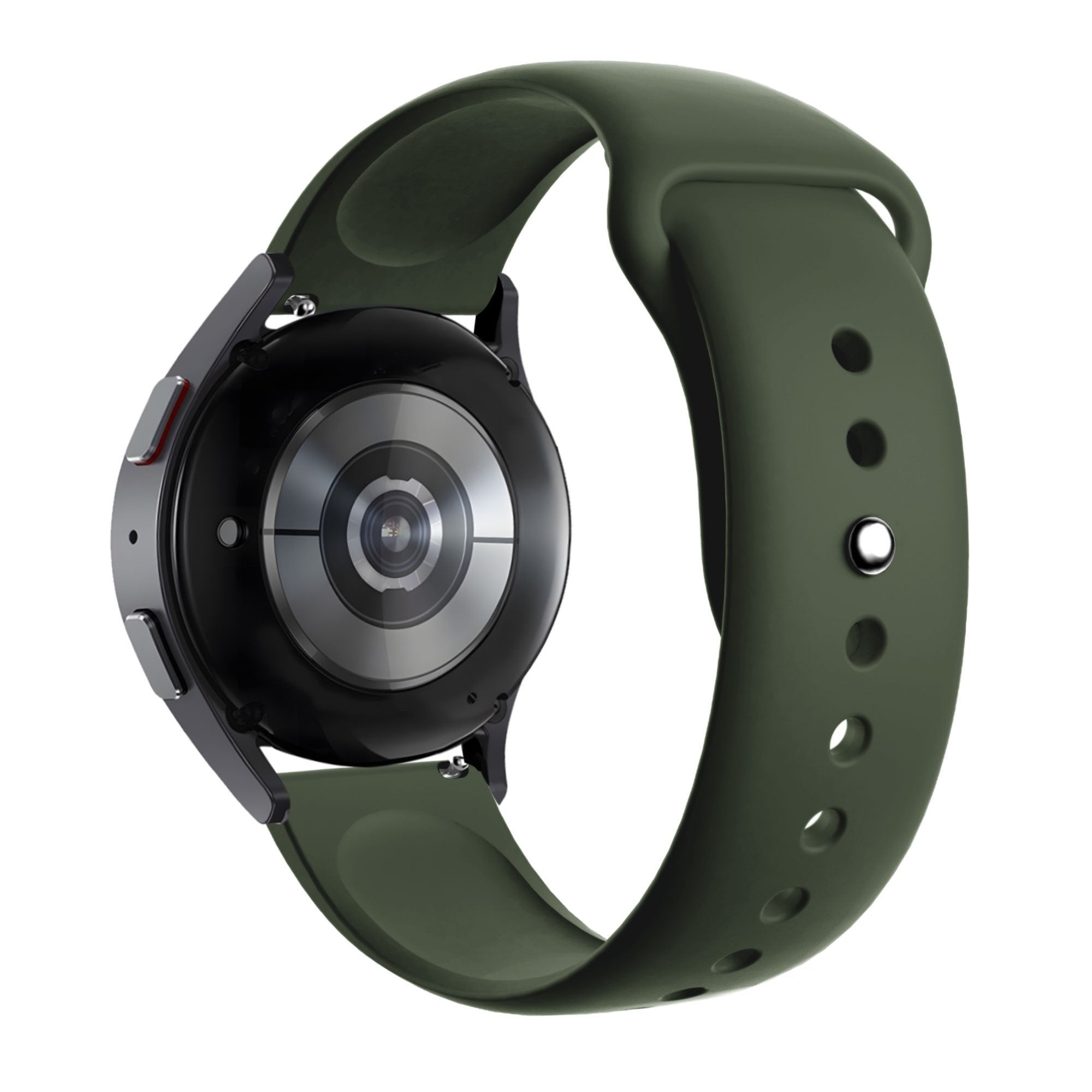 Silicone Sport Strap 'Deluxe', olive green, on a watch, 3/4 rear view