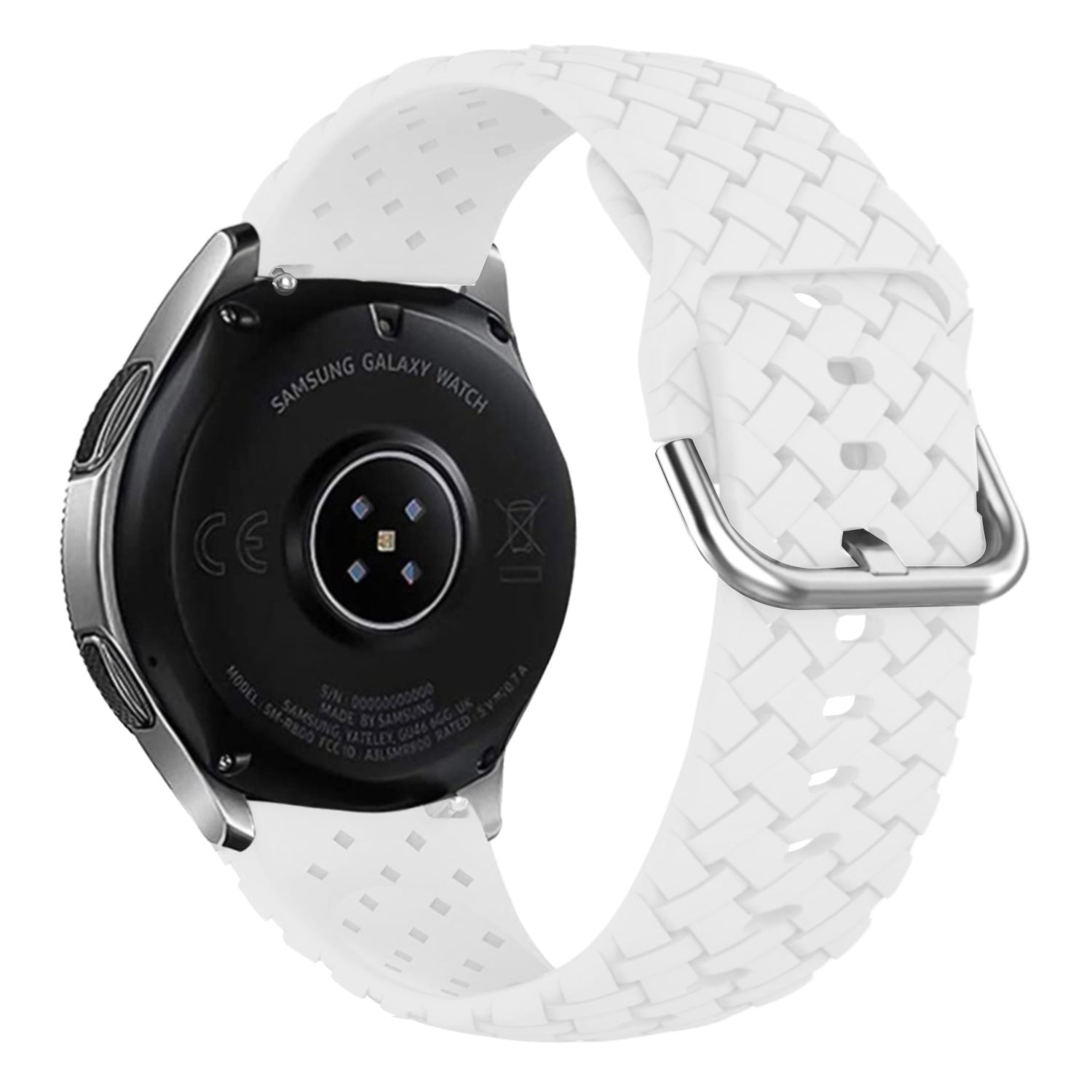 Braided Silicone Strap, white, on a watch, 3/4 rear view