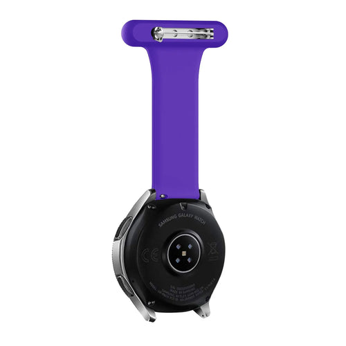 Silicone Nurse Fob, purple, on a watch, 3/4 rear view