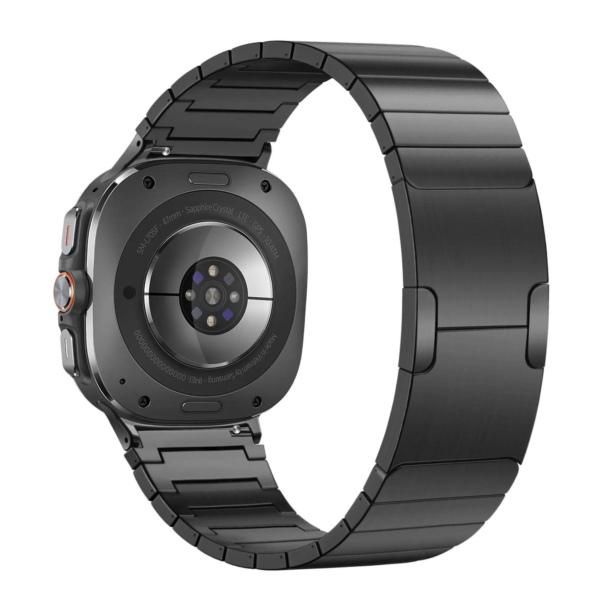 Titanium Strap 'One Bead', black, on a watch, 3/4 rear view