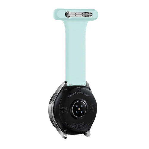 Silicone Nurse Fob, light green, on a watch, 3/4 rear view