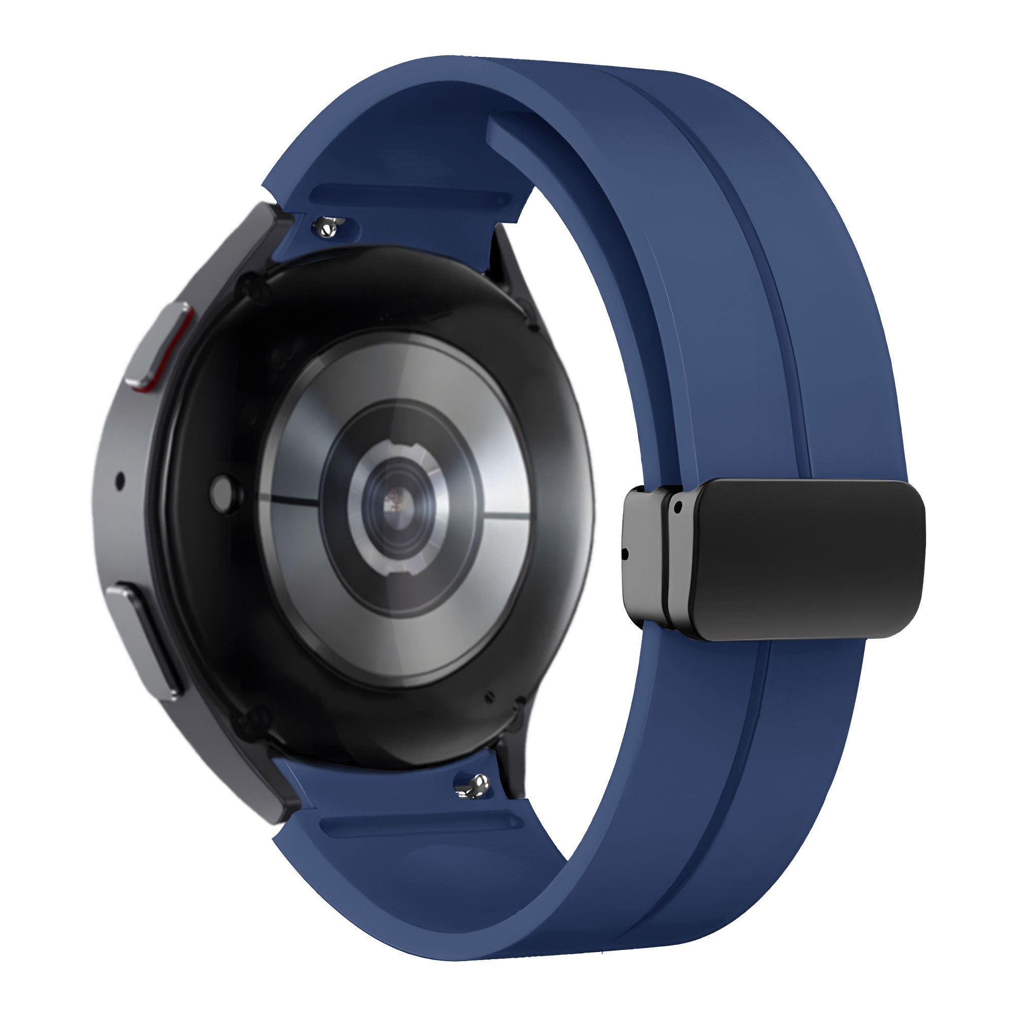 D-Buckle Silicone Strap, dark blue, on a watch, 3/4 rear view
