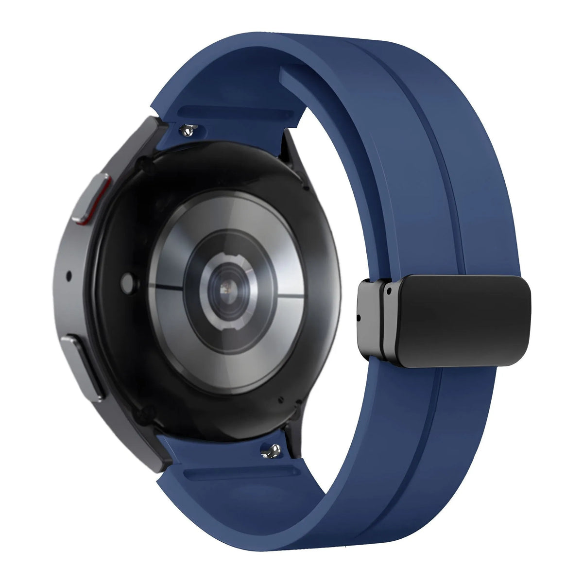 D-Buckle Silicone Strap, dark blue, on a watch, 3/4 rear view