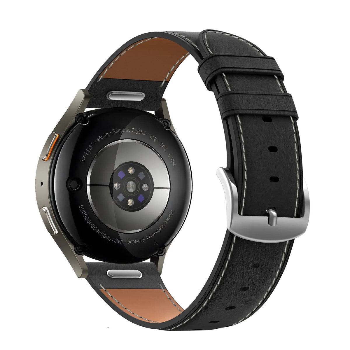 Leather Strap 'Easy Fit', black, on a watch, 3/4 rear view