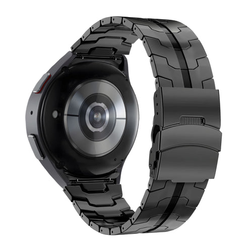 Steel Strap 'Iron', black, on a watch, 3/4 rear view