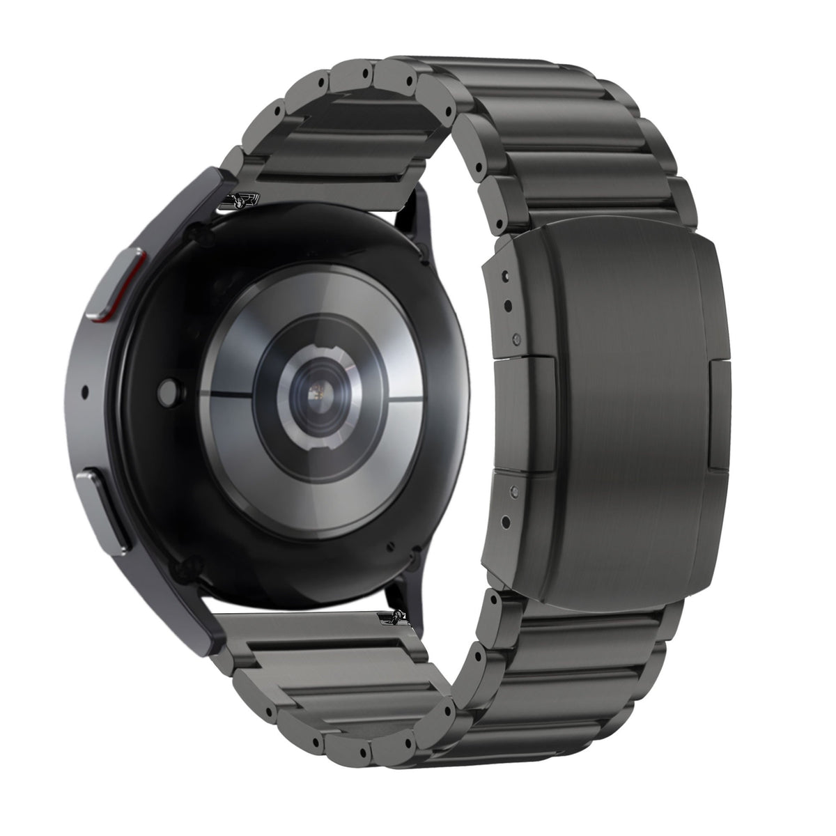 Titanium Strap 'Classic', black, on a watch, 3/4 rear view