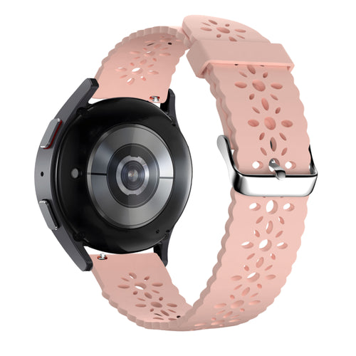 Patterned Silicone Strap, pink, on a watch, 3/4 rear view