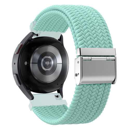 Woven Nylon Strap, turquoise, on a watch, 3/4 rear view