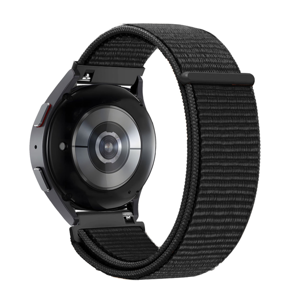 Nylon Loop Strap, black, on a watch, 3/4 rear view