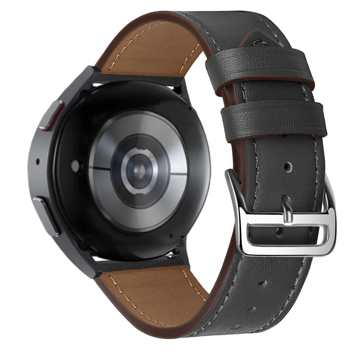 Leather Strap 'Deluxe', black, on a watch, 3/4 rear view