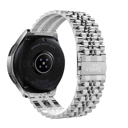 Steel Strap, silver, on a watch, 3/4 rear view