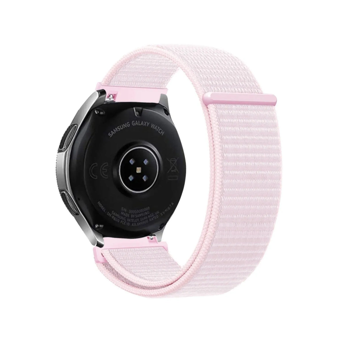 Nylon Strap, light pink, on a watch, 3/4 rear view