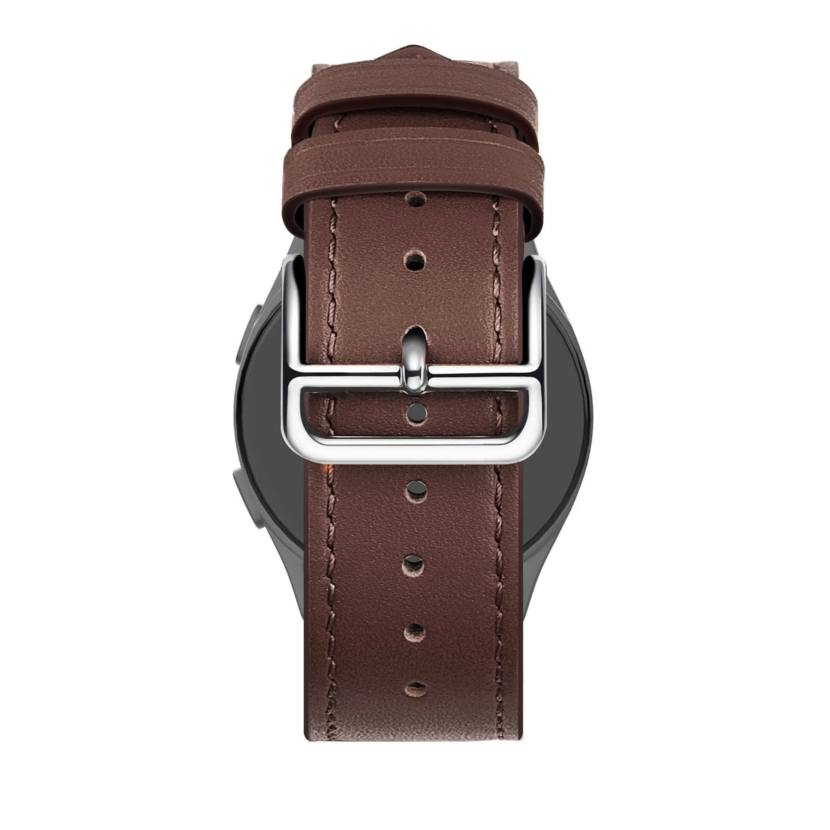 Leather Strap 'Deluxe', brown, on a watch, 3/4 rear view