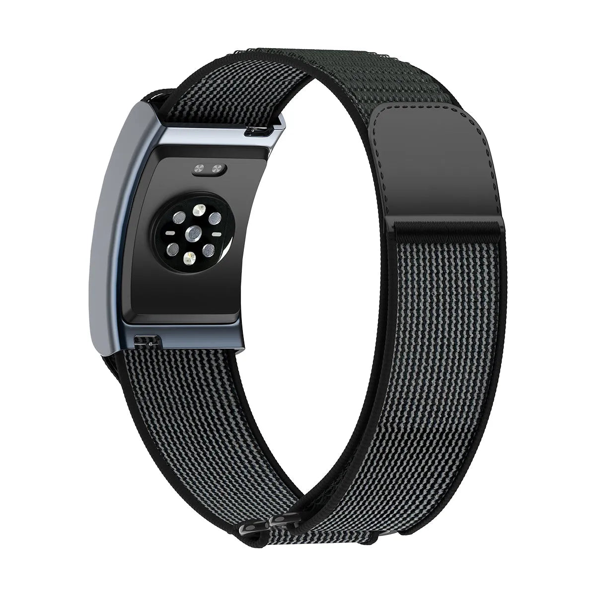 Nylon Strap, black/grey, on a watch, 3/4 rear view