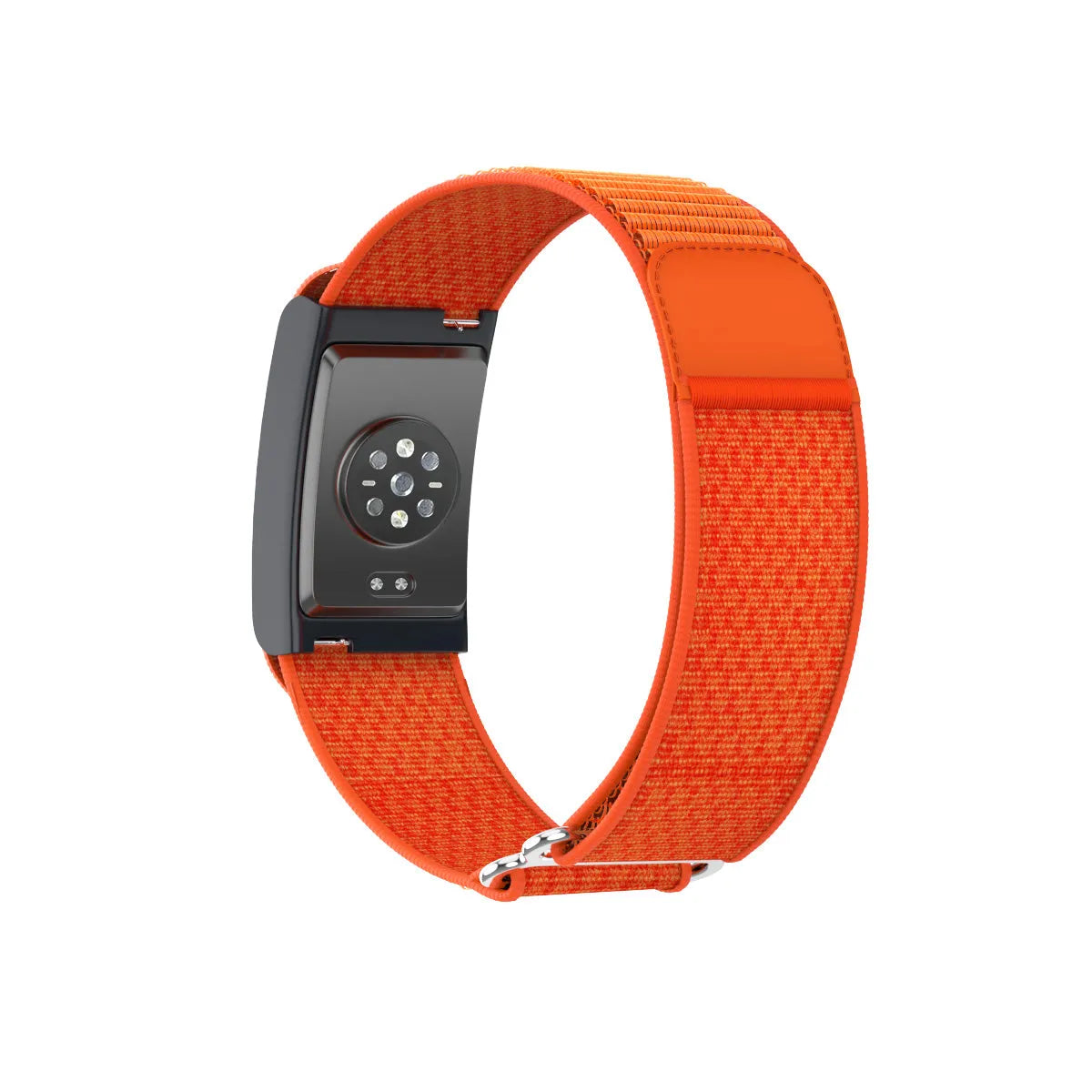 Nylon Strap, orange, on a watch, 3/4 rear view