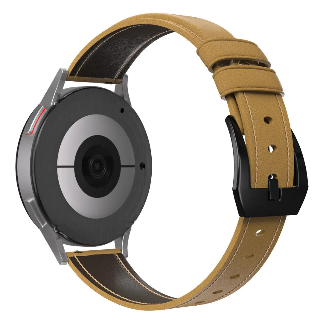 Leather Strap, beige, on a watch, 3/4 rear view