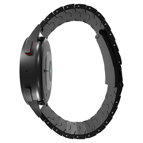 Steel Iron Strap, black/red, on a watch, 3/4 rear view