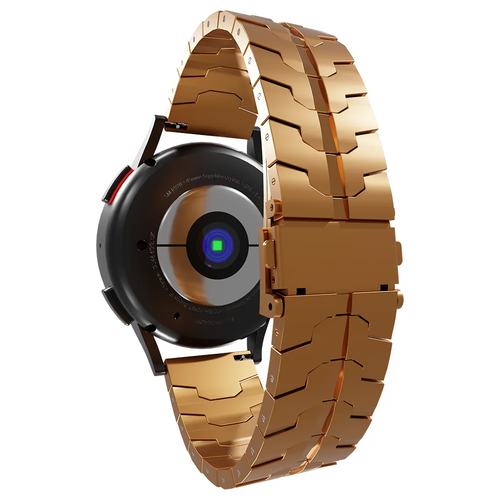 Steel Iron Strap, rose gold, on a watch, 3/4 rear view