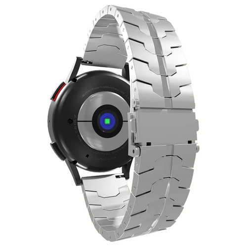 Steel Iron Strap, silver, on a watch, 3/4 rear view