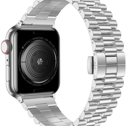 Presidential Steel Strap, silver, on a watch, 3/4 rear view