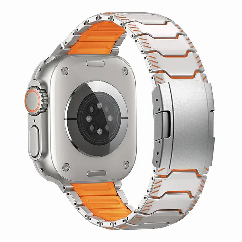Bracelet titane hybride mecha Apple Watch (titane/orange)