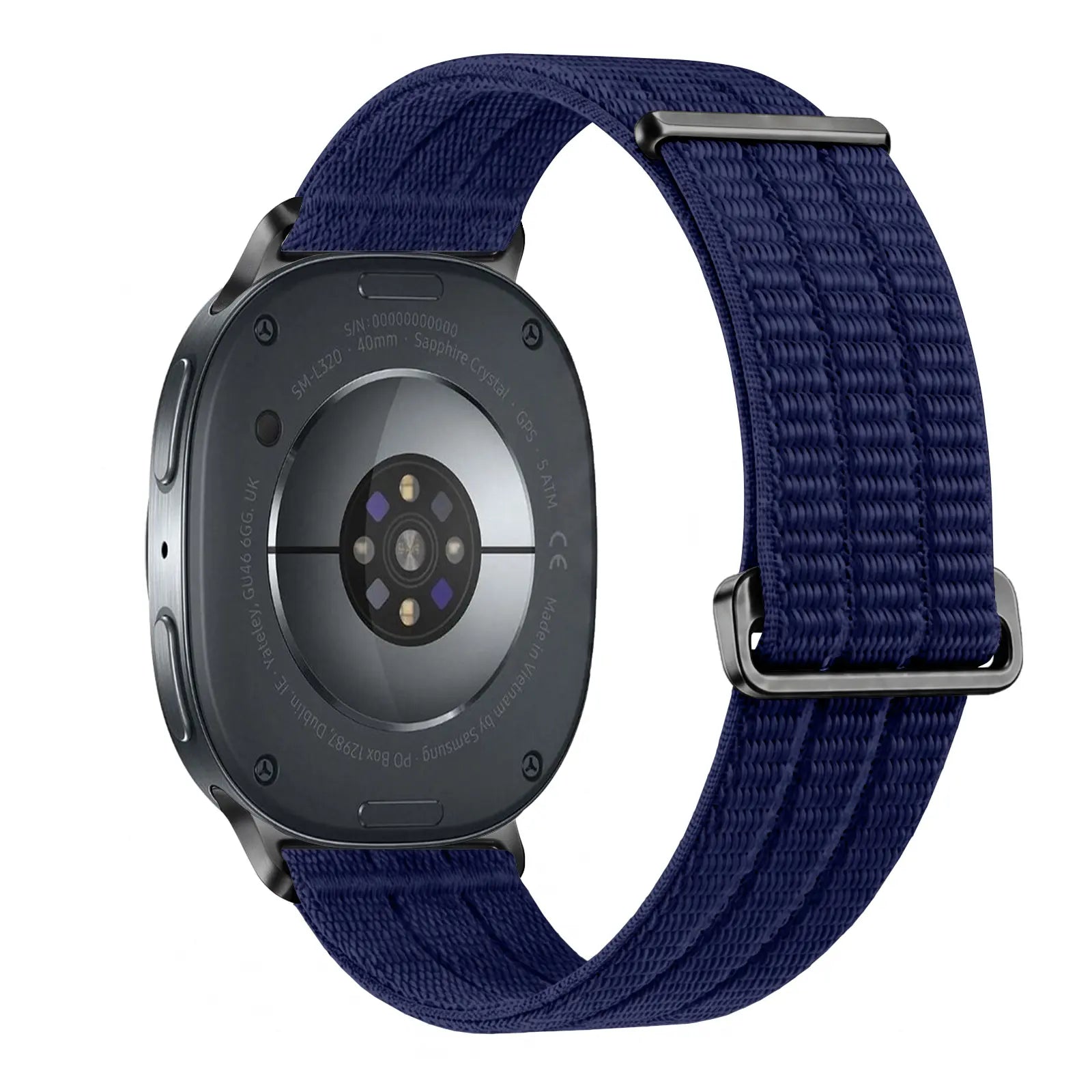 Nylon Air Strap, dark blue, on a watch, 3/4 rear view