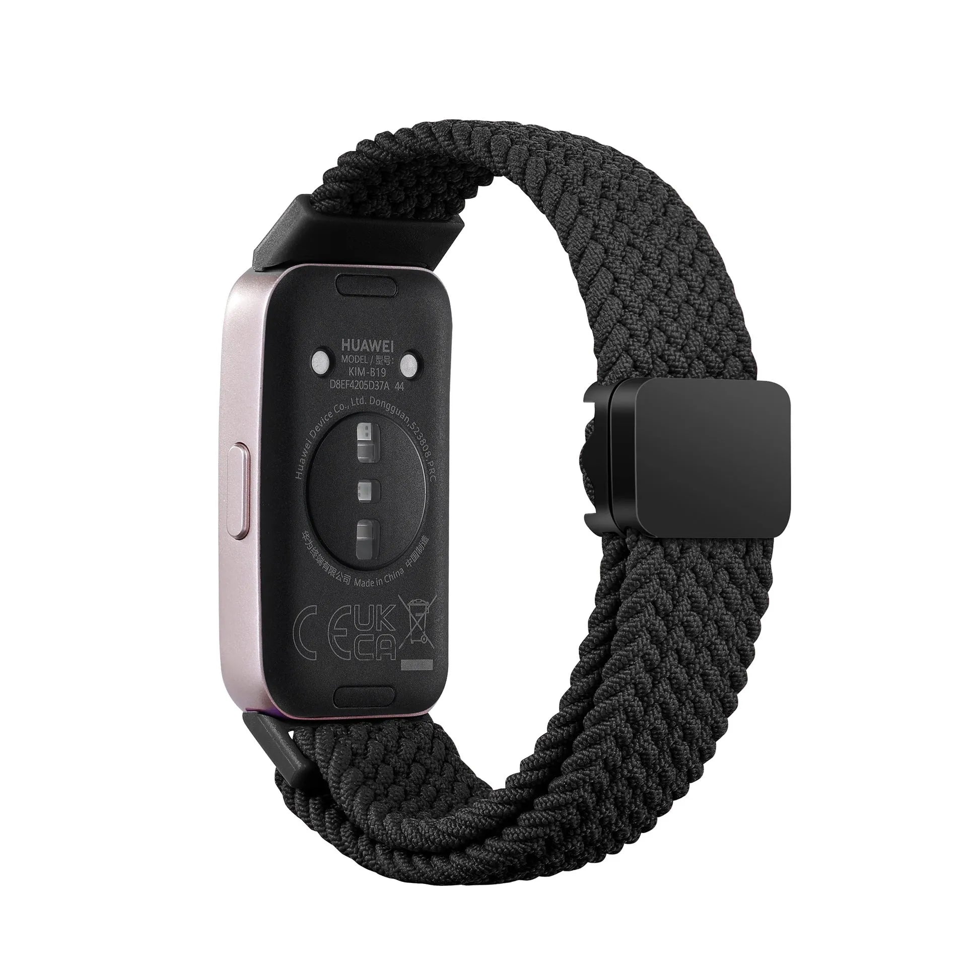 Nylon Adjustable Braided Strap, black, on a watch, 3/4 rear view