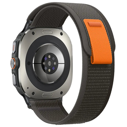 Trail Nylon Strap, black/grey, on a watch, 3/4 rear view