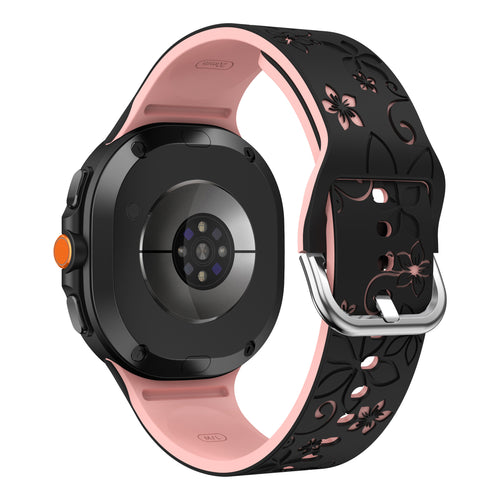 Bracelet silicone avec fleurs Samsung Galaxy Watch 8 Classic (noir/rose)