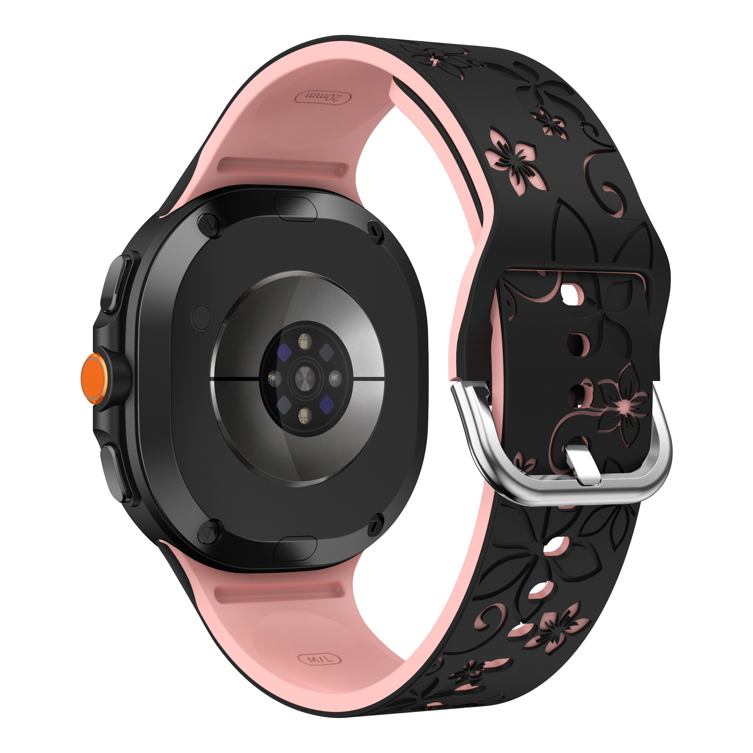 Bracelet silicone avec fleurs Samsung Galaxy Watch 8 Classic (noir/rose)