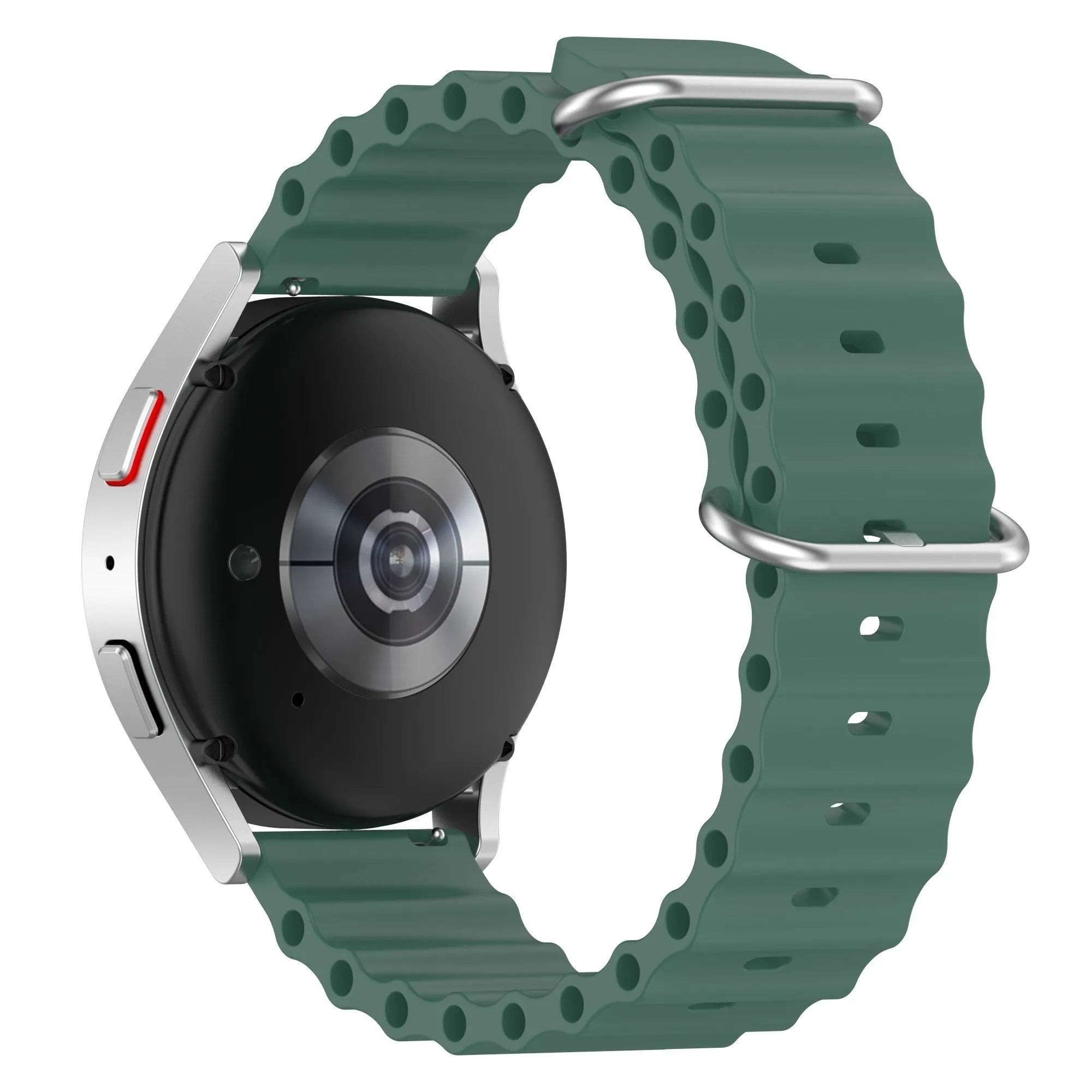 Silicone Ocean Strap, dark green, on a watch, 3/4 rear view