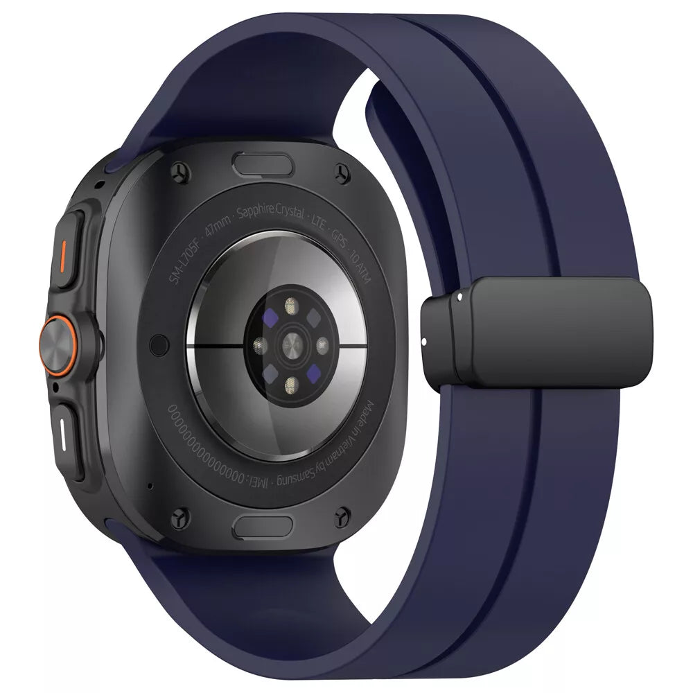 D-Buckle Silicone Strap, dark blue, on a watch, 3/4 rear view
