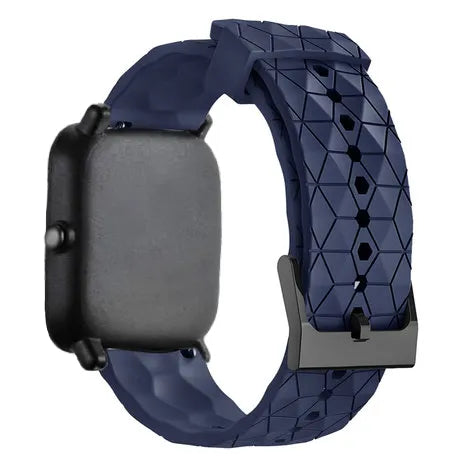 Silicone Strap Hexagons, dark blue, on a watch, 3/4 rear view