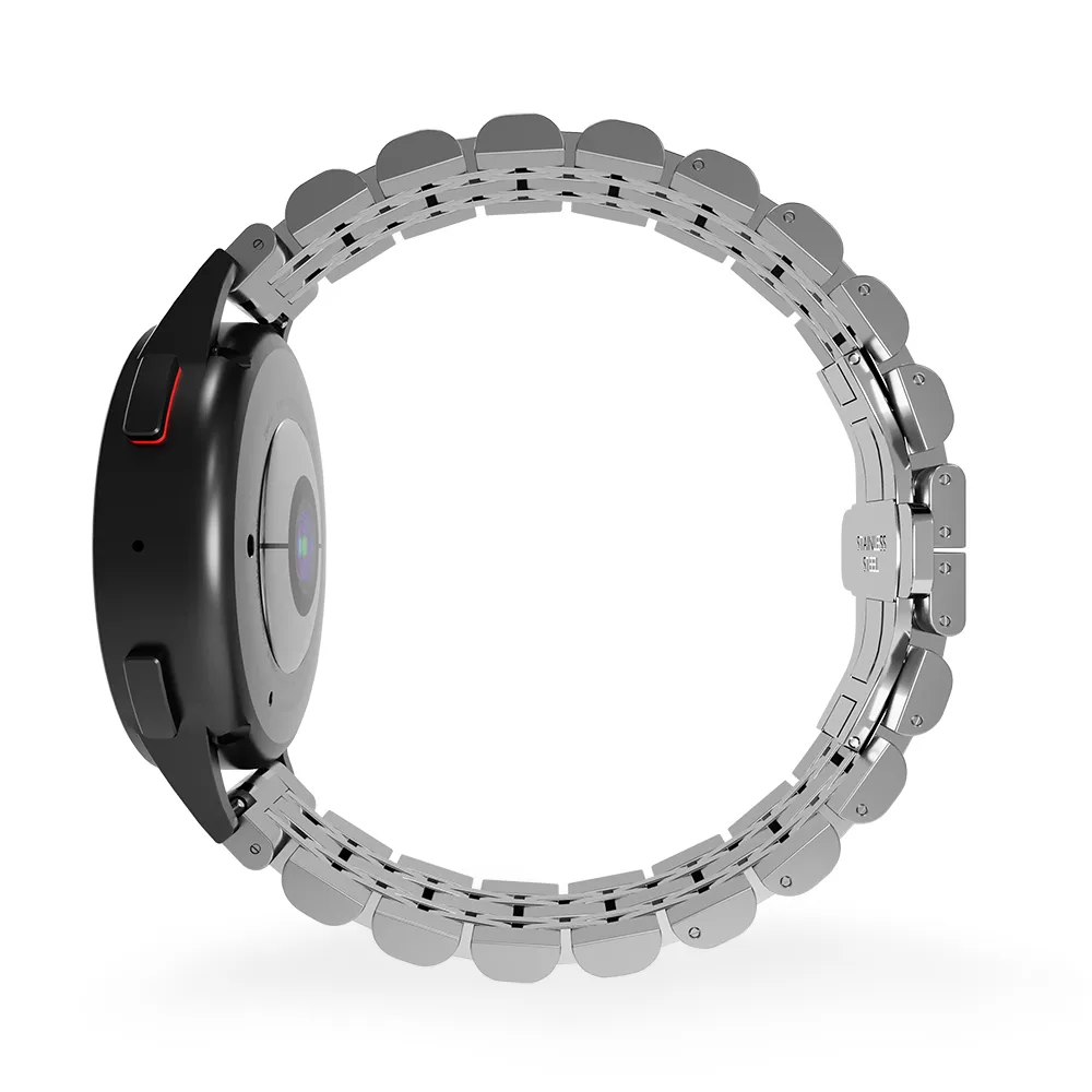 Steel Link Strap 'Duo', silver, on a watch, 3/4 rear view