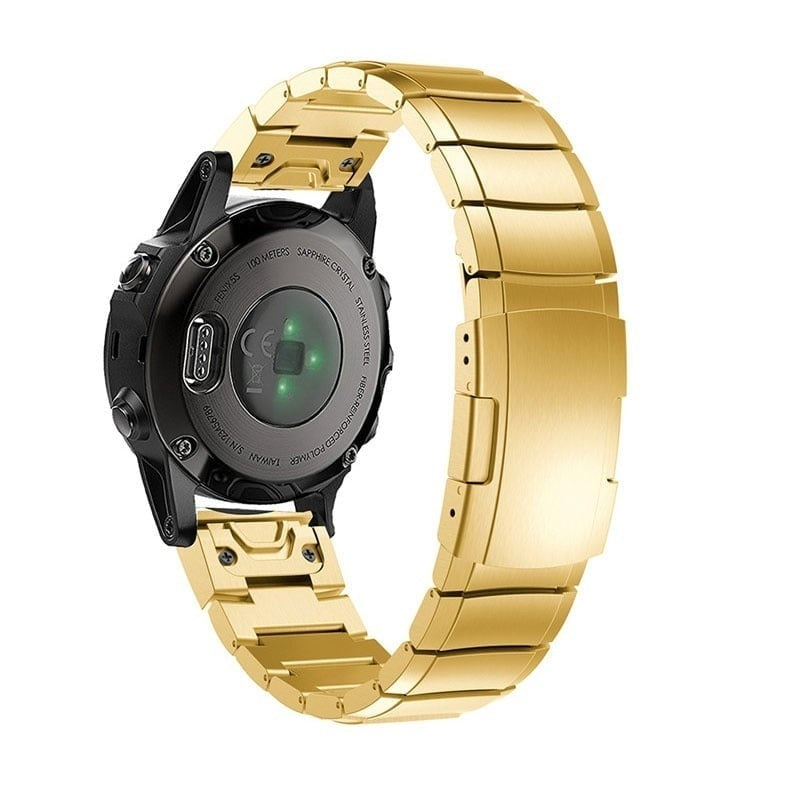 Metal Strap, gold, on a watch, 3/4 rear view