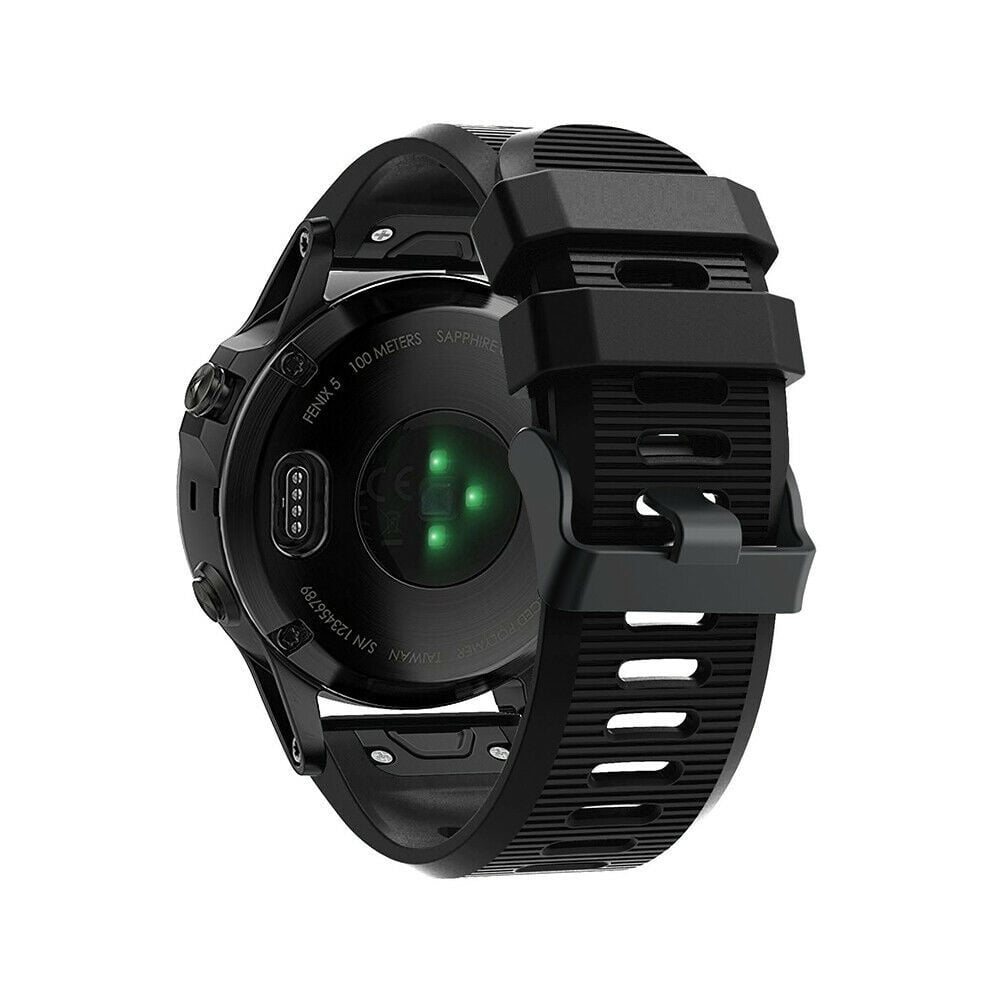 Silicone Strap, black, on a watch, 3/4 rear view